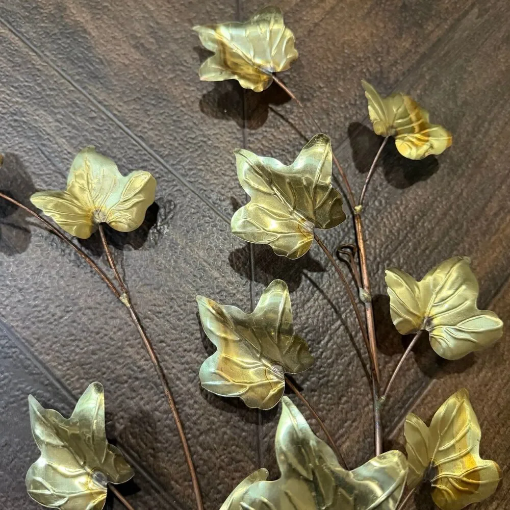 Vintage MCM Home Interiors Homco Gold Tone Leaf Wall Hanging Decor Set of 2